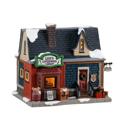 Lemax Lighted Village Building Leo's Leatherworks & Repairs 2025 Collection