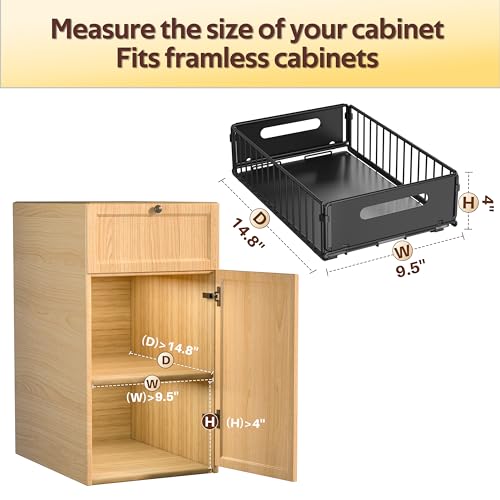 ALANSON 2 Pack Pull Out Cabinet Organizer, Pull out drawers for cabinets with EVA Adhesive Tape, Heavy Duty Sliding Kitchen Organizers and Storage, Suitable for Pantry, Bathroom, Bedroom