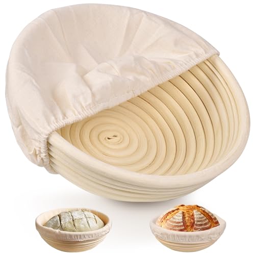 Sourdough Banneton Bread Proofing Basket 9 Inch - 1 Pack, Round Natural Rattan