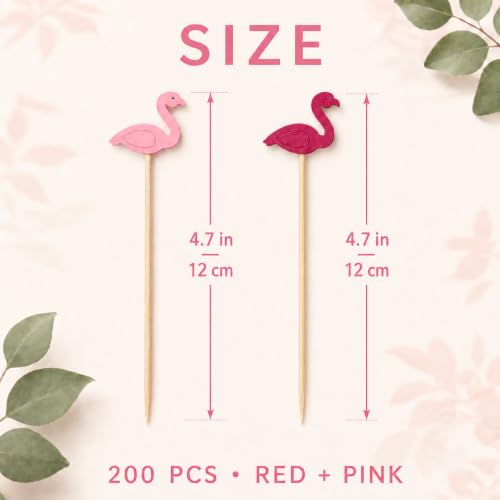 200pcs Flamingo Cocktail Picks - Decorative Bamboo Toothpicks for Appetizers & Drinks