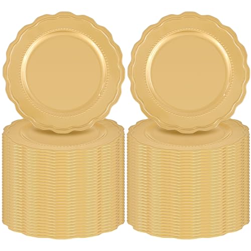 Gold Charger Plates Set 60 Pcs 13 Inch Round Elegant Table Decor for Weddings & Events - Variation of Gold / 60 Pcs