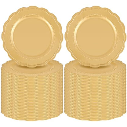 Gold Charger Plates Set 60 Pcs 13 Inch Round Elegant Table Decor for Weddings & Events - Variation of Gold / 60 Pcs