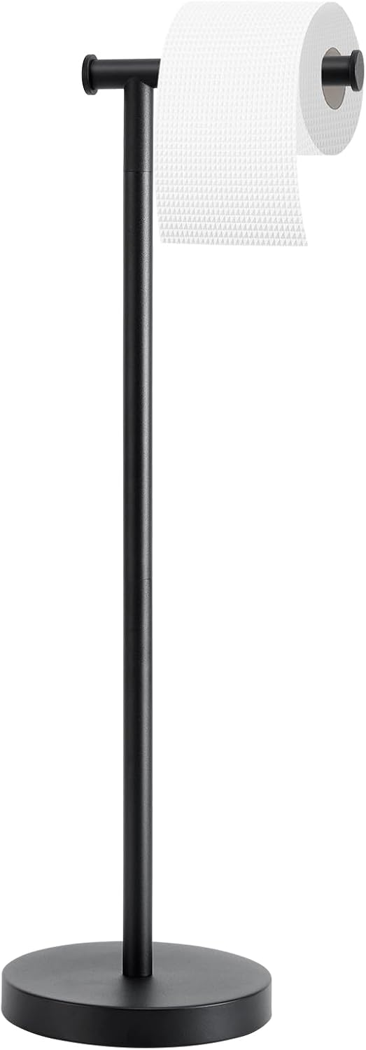 Skiennix Toilet Paper Holder Stand - Rustproof Free Standing Design with Stable Weighted Base | Black Finish