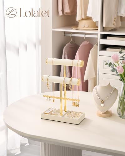 3-Tier Jewelry Stand Holder - Beaded Necklace and Bracelet Display, Beige