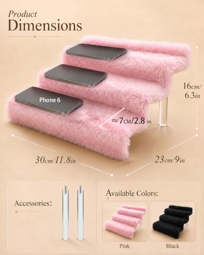 Blush Pink 12IN Plush Perfume Display Stand with 3 Tiers and Faux Fur Texture