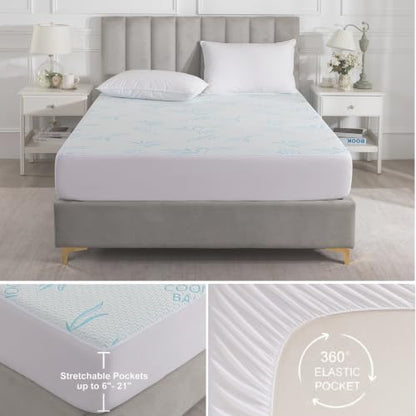 SHOUREN Full-Size Mattress Topper Cover Blue 8-18 Inch Viscose Bamboo Protector