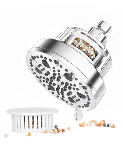 OFFO 9-Mode Filtered Shower Head with Built-In Cartridge, 5-Inch Fixed Chrome Shower Head with Adjustable Swivel - Variation of This Listing