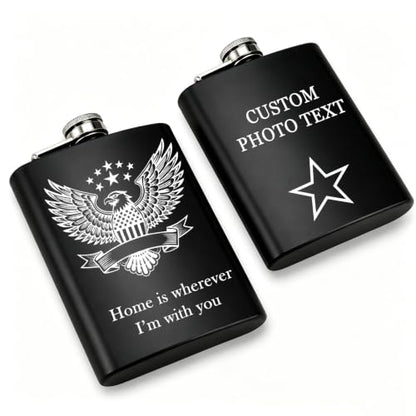 Custom 8 Oz Hip Flask with Engraved Photo Text Gift Black 05