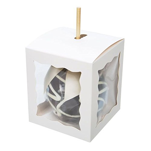 ClearBags 4" x 4" x 4 5/8" White Craft Paper Window Box with Attached PET Sheet(25 pieces) | Gift Box with Top Hole for Sticks | For Treats, Caramel Apple, Wedding or Party Favors | WGWG349