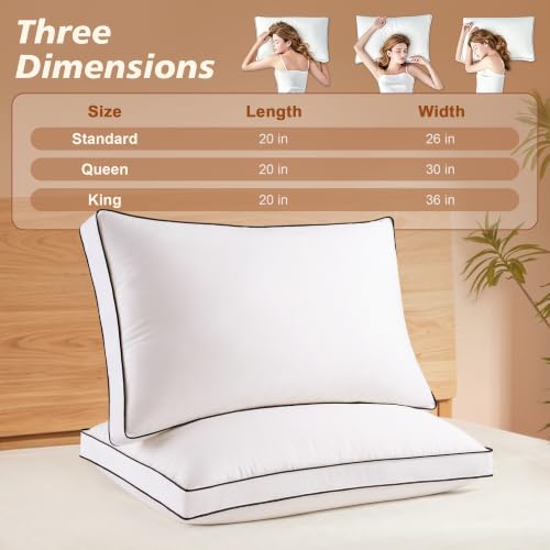 King Size Goose Feather Down Pillows Set of 2 - Hotel Collection, White 20x36
