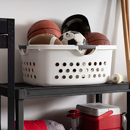 IRIS USA Laundry Basket Hamper Bag, Large Plastic 50L / 1.5 Bushel Dirty Clothes Sorter Bin Organizer for Blankets Bathroom Dorm Bedroom with Ventilation Holes Hip Hold Built-In Carry Handles, White