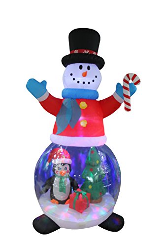 8 FT Inflatable Snowman Globe with Penguin & Gift Box - Holiday Yard Decor with Color-Changing LED Lights