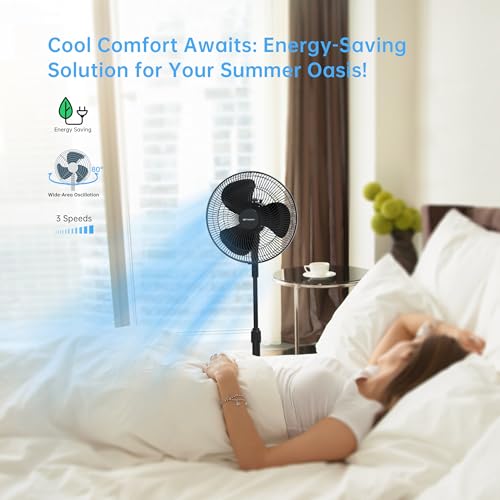 Emerson 16-Inch Oscillating Pedestal Fan with 3-Speed Control & Adjustable Height - Black FAO1605-B