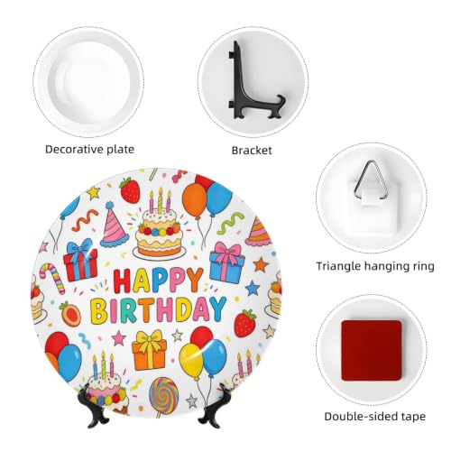 Happy Birthday Decorative Ceramic Plate with Stand - 6 Inch Wall or Table Display