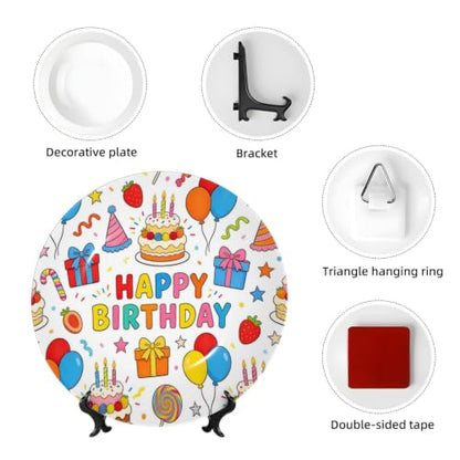 Happy Birthday Decorative Ceramic Plate with Stand - 6 Inch Wall or Table Display