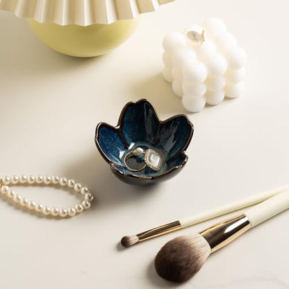 Blue Flower Ring Holder Dish Ceramic Jewelry Tray Small Trinket Dish