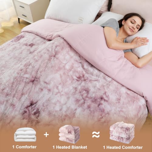 Pink Faux Fur Heated Blanket Queen Size with Wireless Remote 90x90