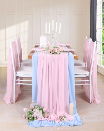 Pink Chiffon Table Runner Overlay 10 Pieces 27x120 Inches Rustic Wedding Decor - Pink / 10pcs27x120 Inches