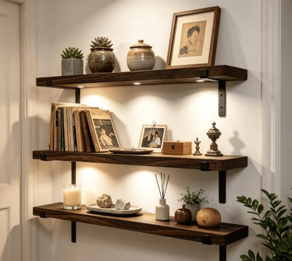 Farmhouse Rustic Wood Floating Shelves Set of 4 - 24 Inch Wall Storage
