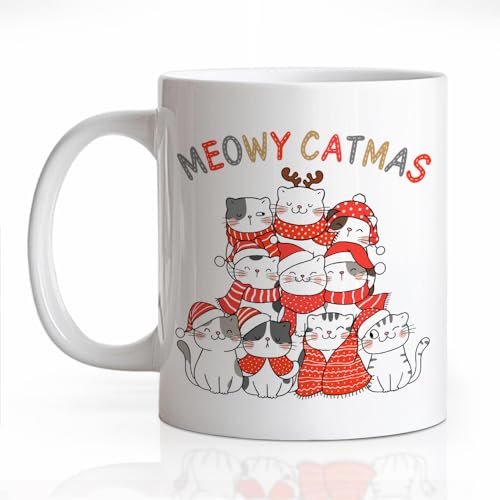 Christmas Cat Lover Mug - Ceramic Coffee Cup with Red & Black Variation
