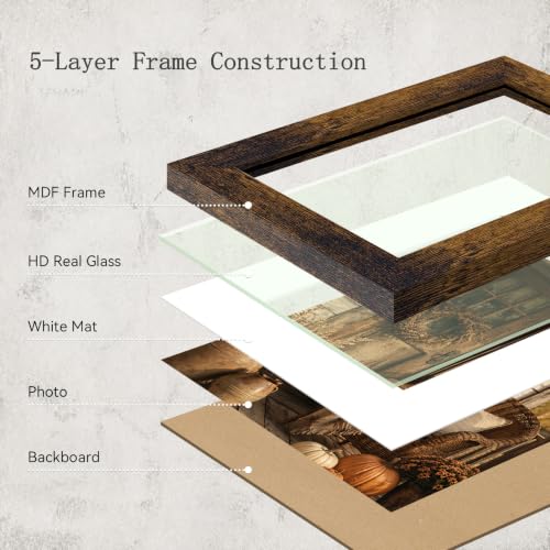 Antique Brown 4x6 Picture Frame - Rustic Vintage Photo Frame with Real Glass