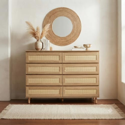 Garvee Rattan 7-Drawer Dresser for Bedroom & Nursery - Natural Finish