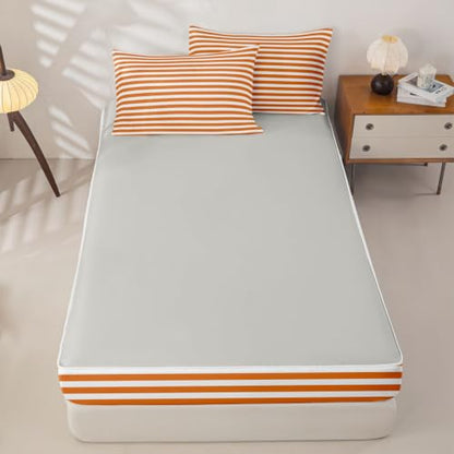 Kids Zipper Bedding Set Twin Orange with Comforter Pillowcases & Fitted Sheet
