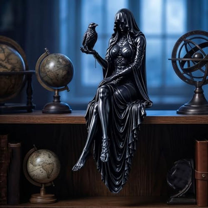 Gothic Resin Raven Shelf Sitter Statue Dark Macabre Witchy Desk & Bookshelf 16cm