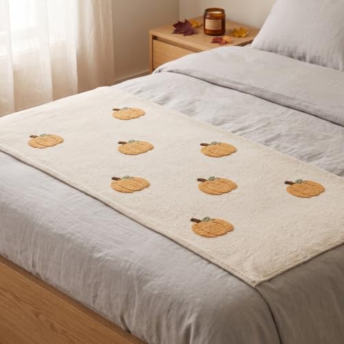 Cream White Tufted Pumpkin Flannel Throw Blanket - Fall Seasonal Decor