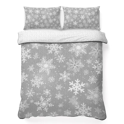Silver Snowflakes Christmas Quilt Set Twin XL Bedding - Winter Holiday Lightweight Comforter with Pillowcases