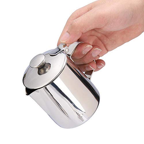 Milk Frother Cup, Stainless Steel Milk Frother Steamer Cup with Lid Coffee Cup Mug for Espresso Coffee Cappuccino Latte Art for Office Kitchen(350mL)