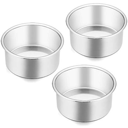 E-far 4 Inch Small Cake Pan Set of 3, Stainless Steel Mini Round Smash Cake Baking Pans, Non-Toxic & Healthy, Mirror Finish & Dishwasher Safe