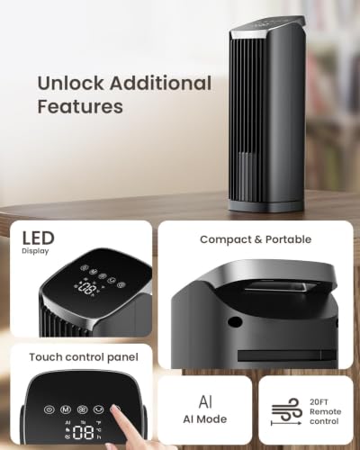 13.2 Inch Tower Fan for Bedroom & Office, Quiet Bladeless Oscillating Desk Fan with Remote & Timer