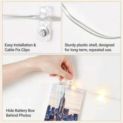 2 Pack Photo String Lights with Clips - 4.1Ft Battery-Powered Decorative Wall Hanger