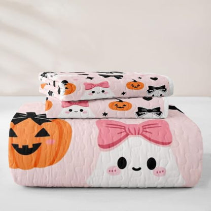 Feelyou Halloween Quilt Set Twin Size - Blush Pink Orange