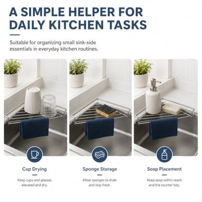 Stainless Steel Corner Sink Shelf - Triangular Kitchen Organizer 1Pcs