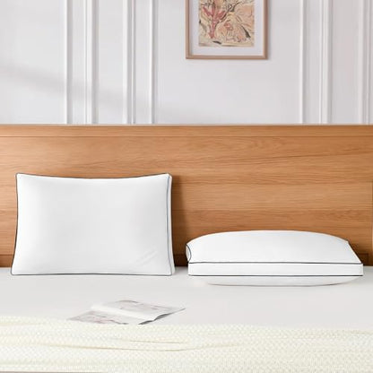 Queen Size Goose Feather Down Pillows Set of 2 with Gusset - Luxury Hotel Collection 20x30 Inches