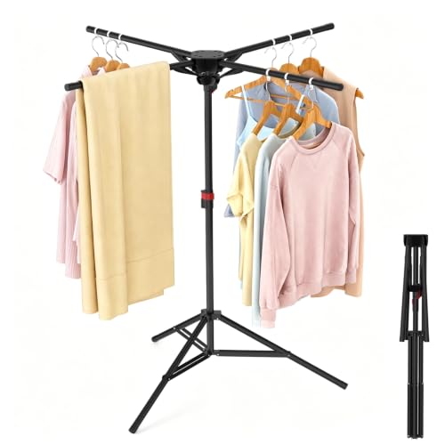Portable Clothes Drying Rack with 4 Bars - Foldable Space Saver Black