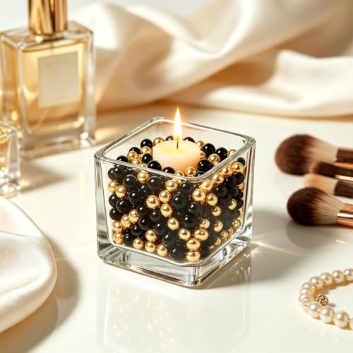 400Pcs 10mm Black and Gold No Hole Pearl Beads for Vase Fillers DIY Crafts