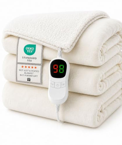 Milky White Heated Blanket Throw 50x60 Flannel Electric Blanket - AEPINBH