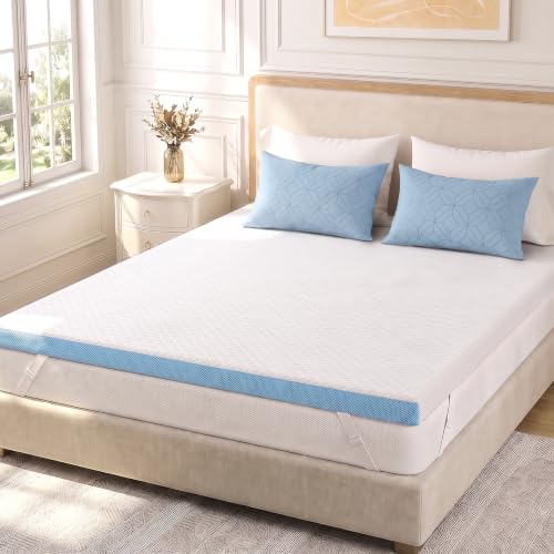Blue King Size Gel Memory Foam Mattress Topper - 3 Inch Cooling Removable Cover