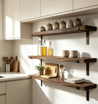 Farmhouse Rustic Wood Floating Shelves Set of 4 - 24 Inch Wall Storage