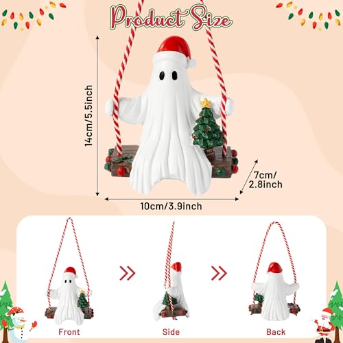 Halloween Ghost Swing Ornament with Santa Hat - Holiday Seasonal Decor