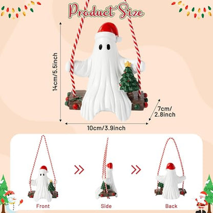 Halloween Ghost Swing Ornament with Santa Hat - Holiday Seasonal Decor
