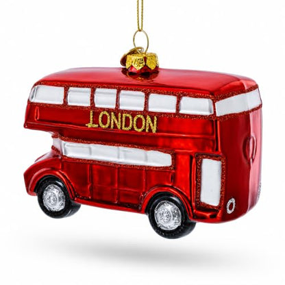 Glass Double Decker Bus Christmas Ornament - London, UK Holiday Decor