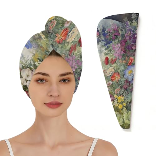 Microfiber Hair Towel Wrap with Vintage Floral Design - Fast Absorbent & Secure Fit