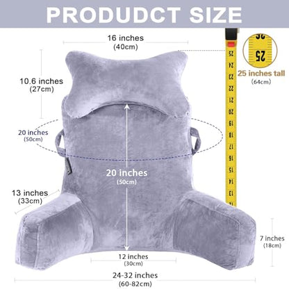 SLIGUY Reading Pillow-Bed Rest Pillow with Detachable Neck Roll & Higher Support Arm for Sitting in Bed Couch or Floor-Backrest Reading Pillow Adult Back Pillow for Reading/Watching TV/Gaming,Beige