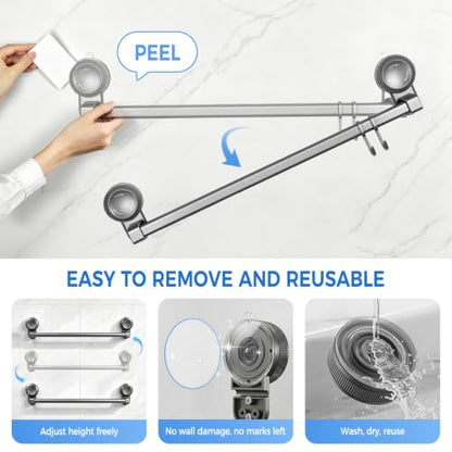 Suction Cup Towel Bar 2 Pack - 27.6 Inch Rustproof Aluminum Bathroom Rack