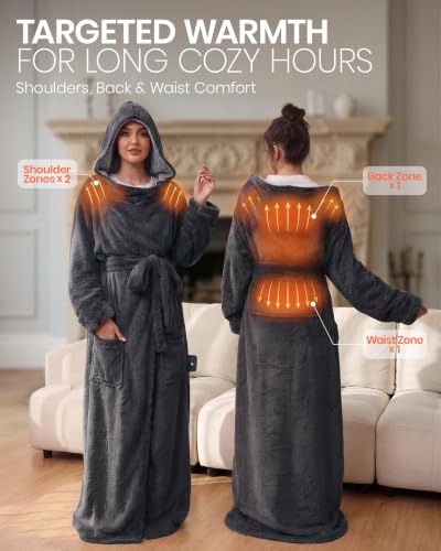 Wearable Heated Blanket with Foot Pockets and Gray Belt - Heat Lock Technology