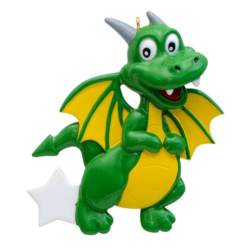 Personalized Green Dragon Christmas Ornament - Kids Fantasy Keepsake